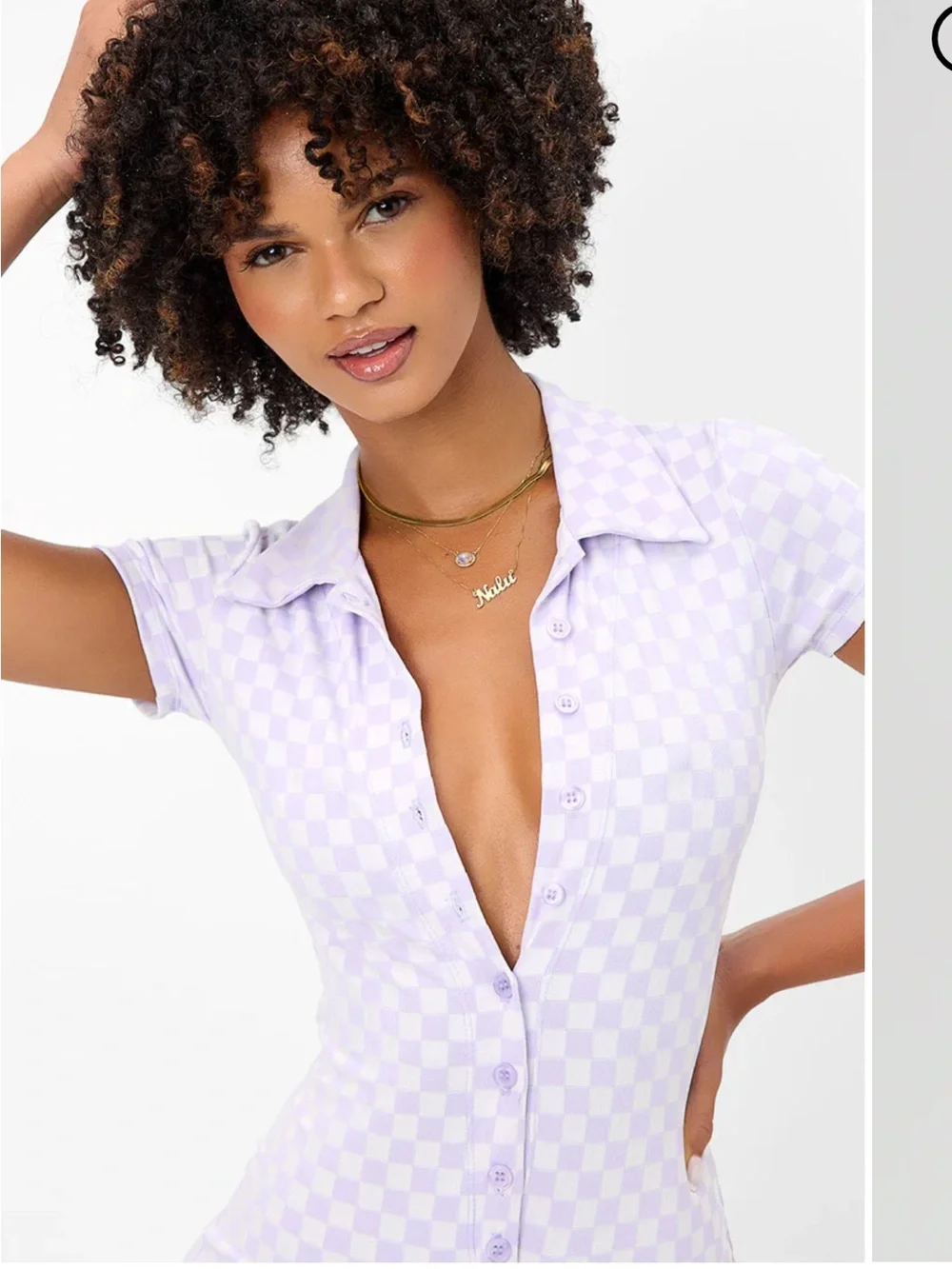 Frankie’s Bikinis Lilac Check Short Sleeve Romper